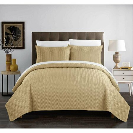 CHIC HOME 3 Piece Beiler Quilt Cover Set Geometric Chevron Quilted Bedding w/Decorative Pillow, Gold - King BQS00316-US